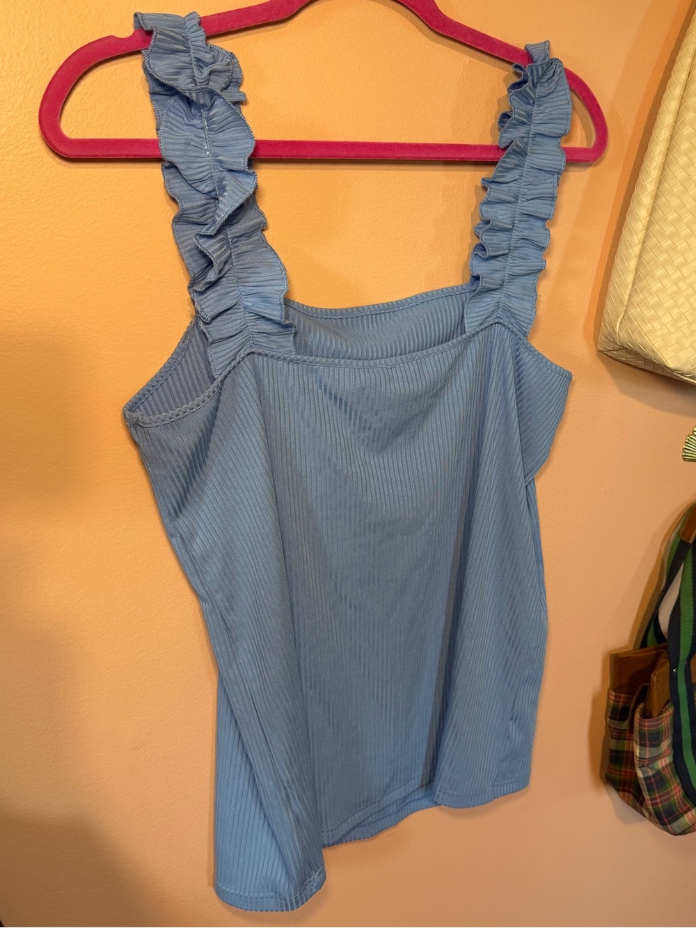 BiBi Light Blue Ribbed Tank with Ruffle Straps - Picture 2 of 3